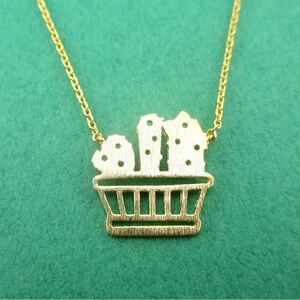 NWOT Gold Cactus Succulents Planter Necklace Women's Jewelry